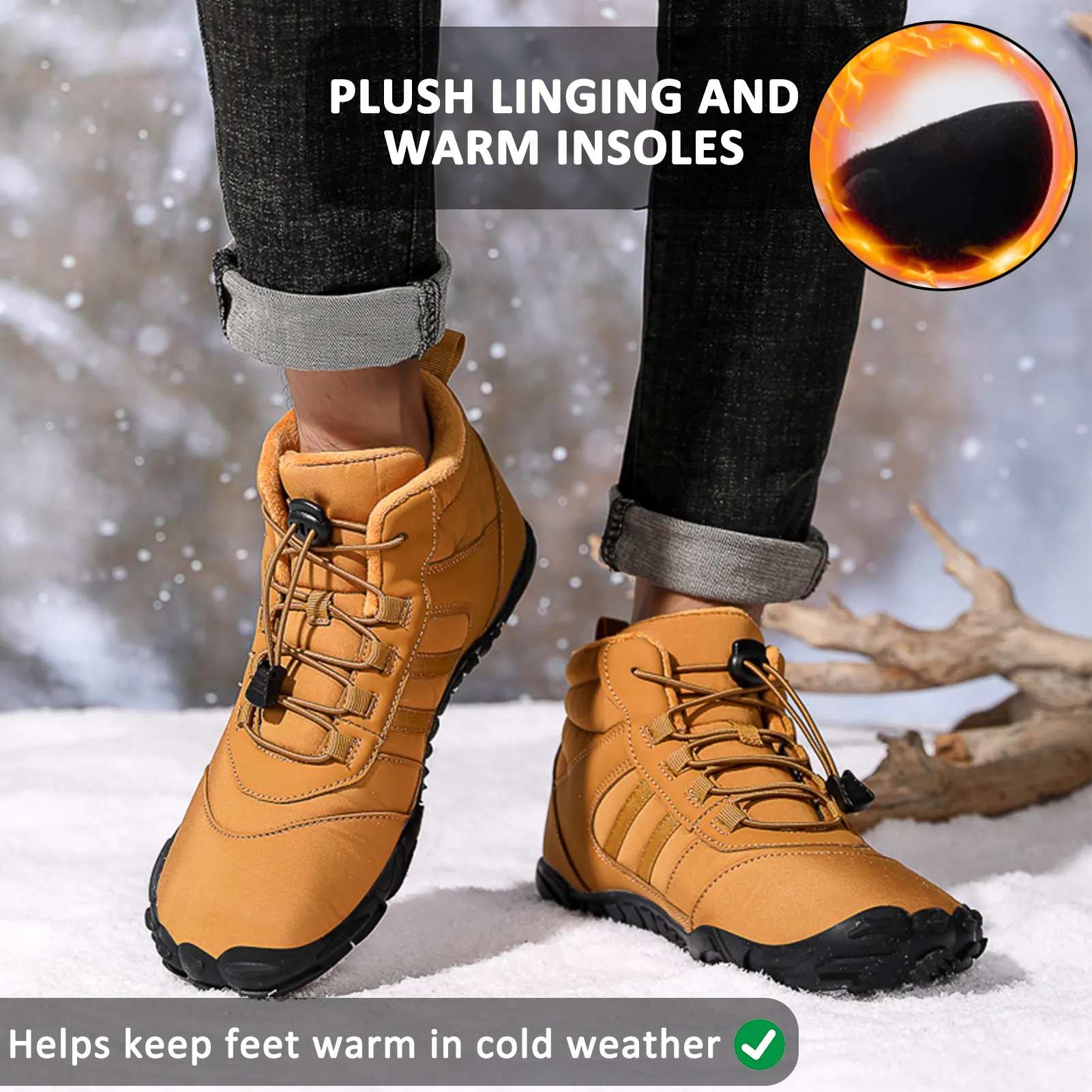 Men's Barefoot Shoes Winter Waterproof Trail Running Shoes Warm Lined Winter Shoes Unisex Outdoor Snow Boots Non-Slip Winter Boots