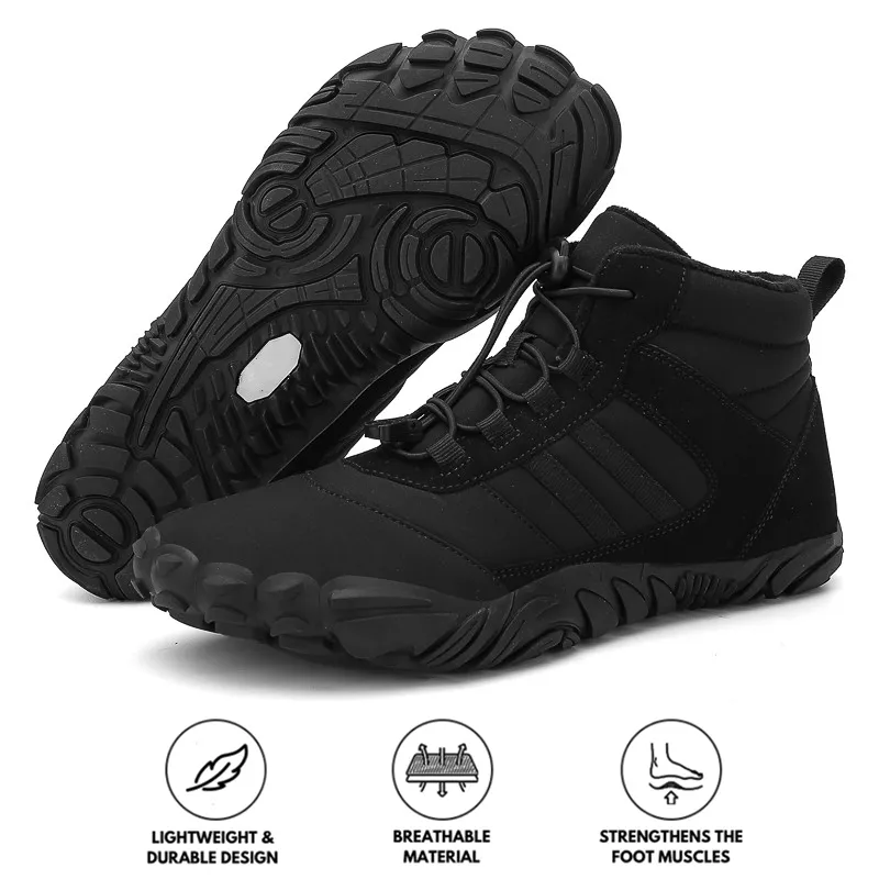 Men's Barefoot Shoes Winter Waterproof Trail Running Shoes Warm Lined Winter Shoes Unisex Outdoor Snow Boots Non-Slip Winter Boots