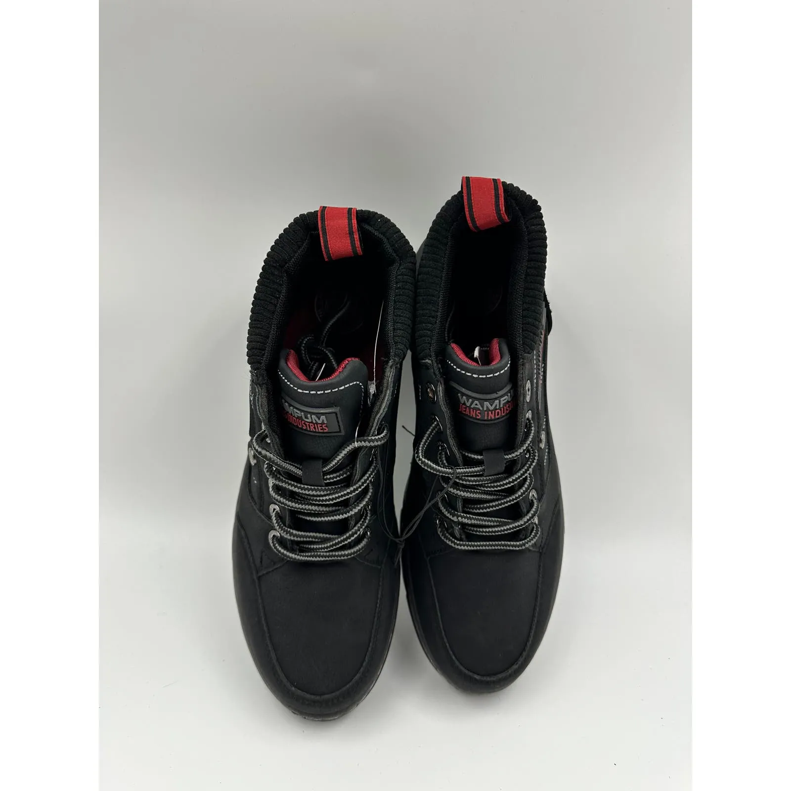 Men's Size 10, Mid Top Black Hikers with Red and Gray Accents and Rugged Tread