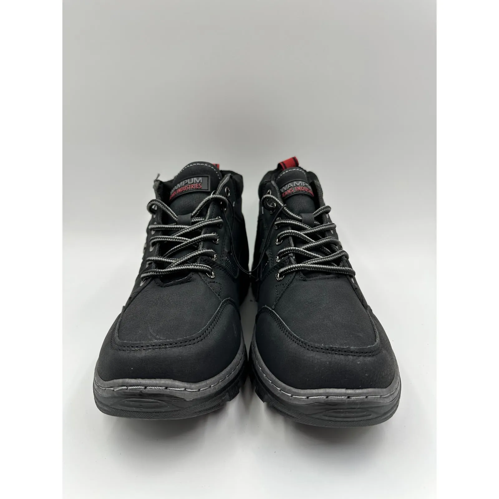 Men's Size 10, Mid Top Black Hikers with Red and Gray Accents and Rugged Tread