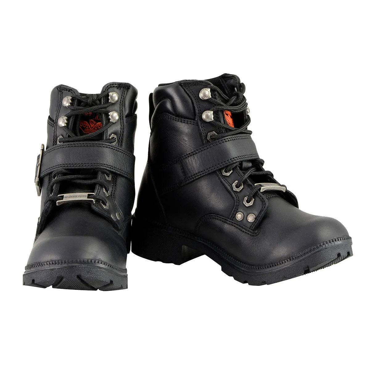 Milwaukee Leather MBL9310 Women's Lace-Up Black Leather Engineer Motorcycle Rider Boots