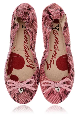 MIRIAM Pink Snakeprint Ballerinas