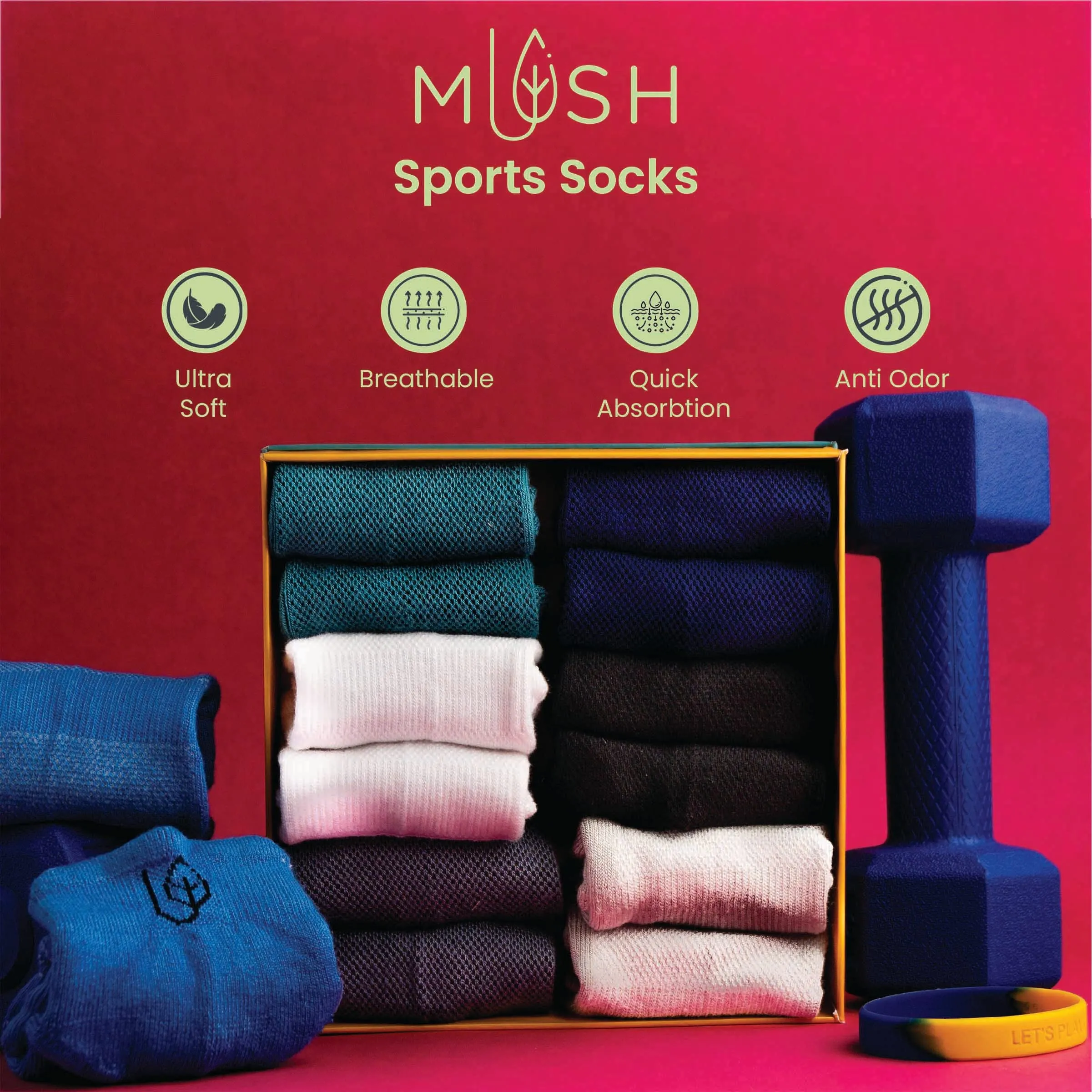 Mush Bamboo Ankle Length Performance Socks for Sports & Casual Wear-Ultra Soft, Anti Odor, Breathable Mesh Design Ankle Length UK Size 7-11 (Pack of 9)