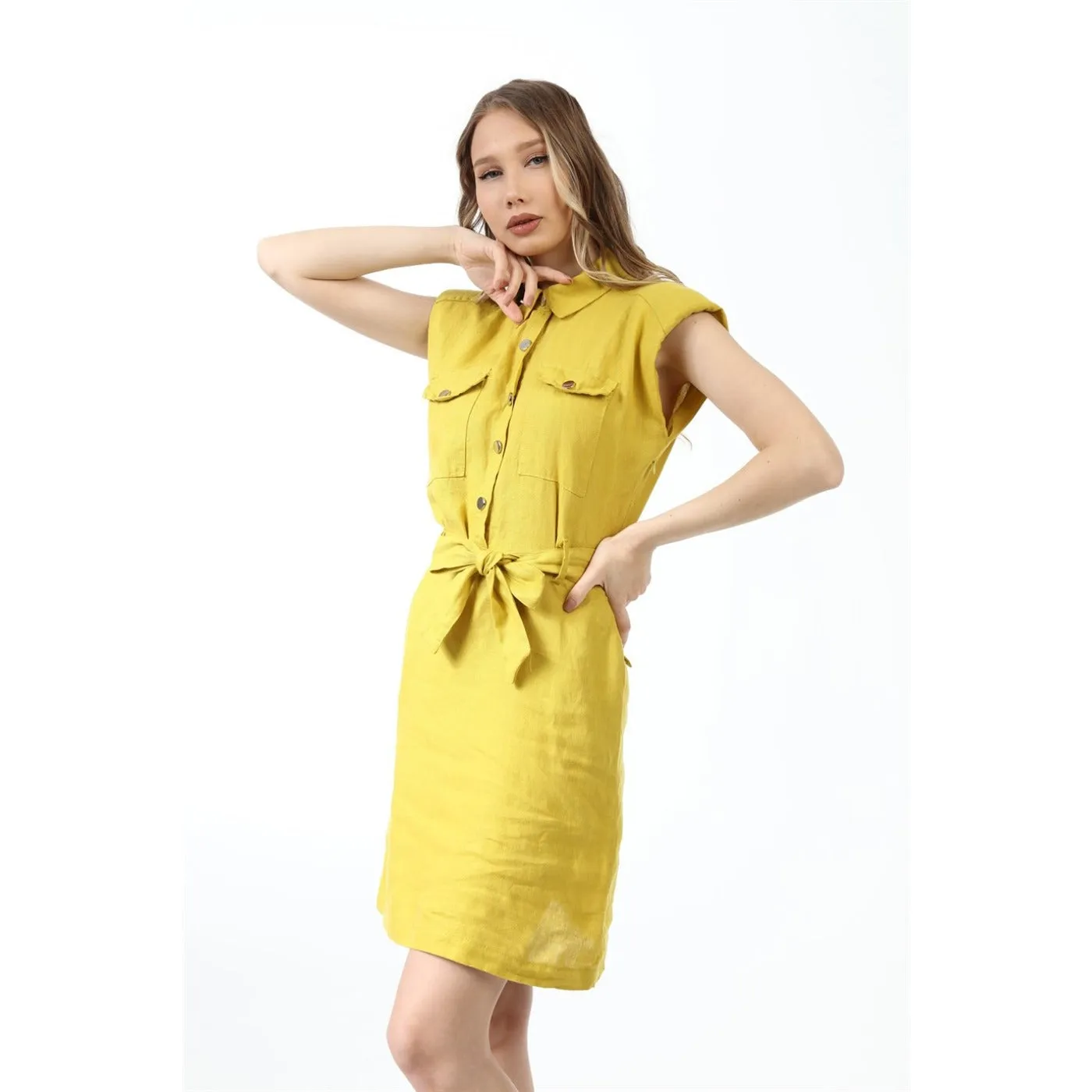 Mustard Sports Dress with Paded Shoulders