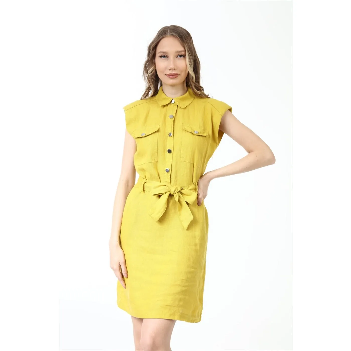 Mustard Sports Dress with Paded Shoulders