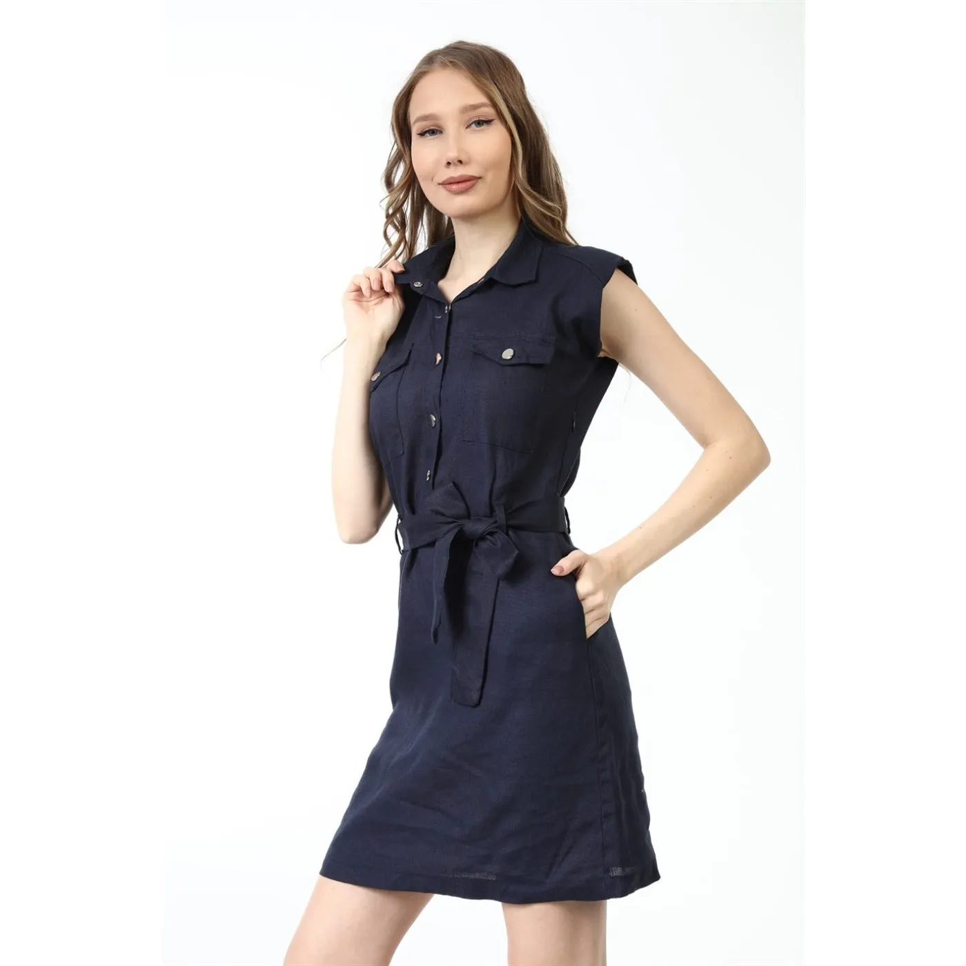 Navy Sports Dress with Paded Shoulders