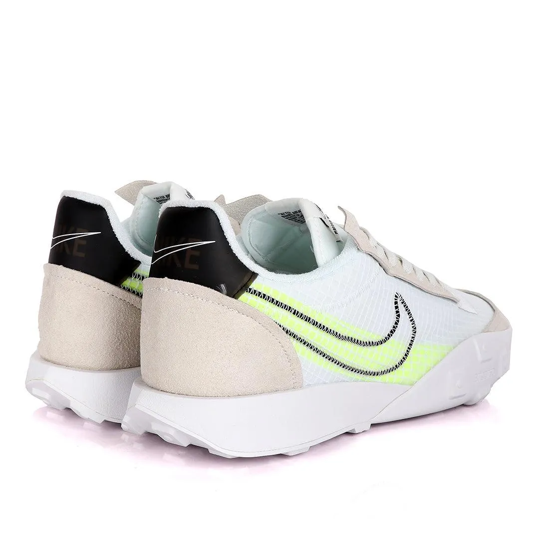 NK Waffle Racer White And Fluorescent Green Sneakers