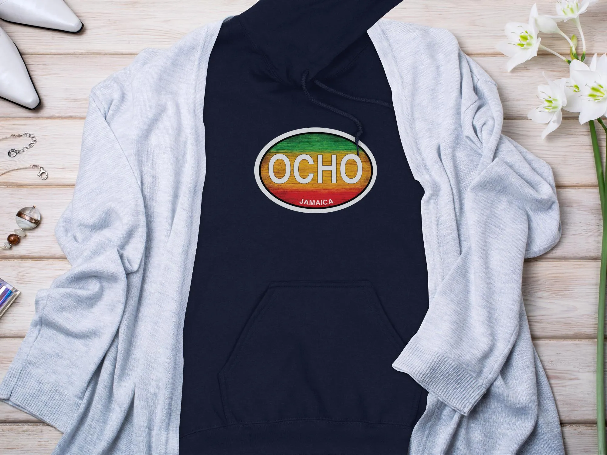 Ocho Rios Rasta Oval Rasta Logo Vacation Travel Hoodie Gift Souvenir