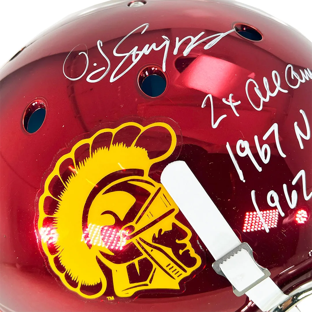 OJ Simpson Signed Three Inscription USC Trojans Chrome Full-Size Schutt Football Helmet (JSA)