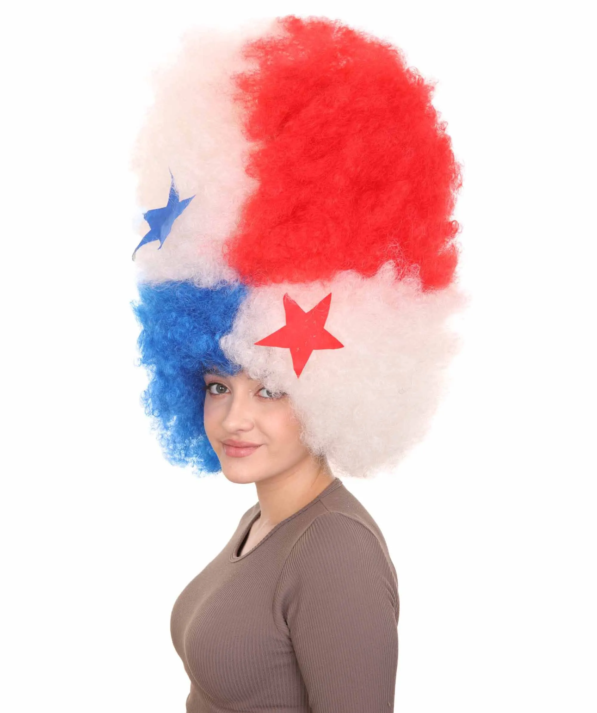 Patriote Flag Sport Party Jumbo Afro Wig | Premium Breathable Capless Cap