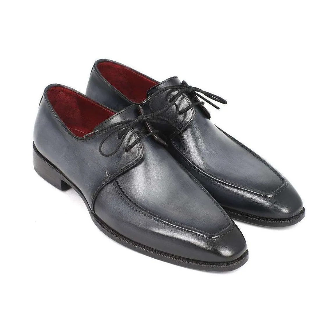 Paul Parkman Men's Handmade Designer Shoes Apron Derby Gray Black Oxfords 13SX51 (PM5200)