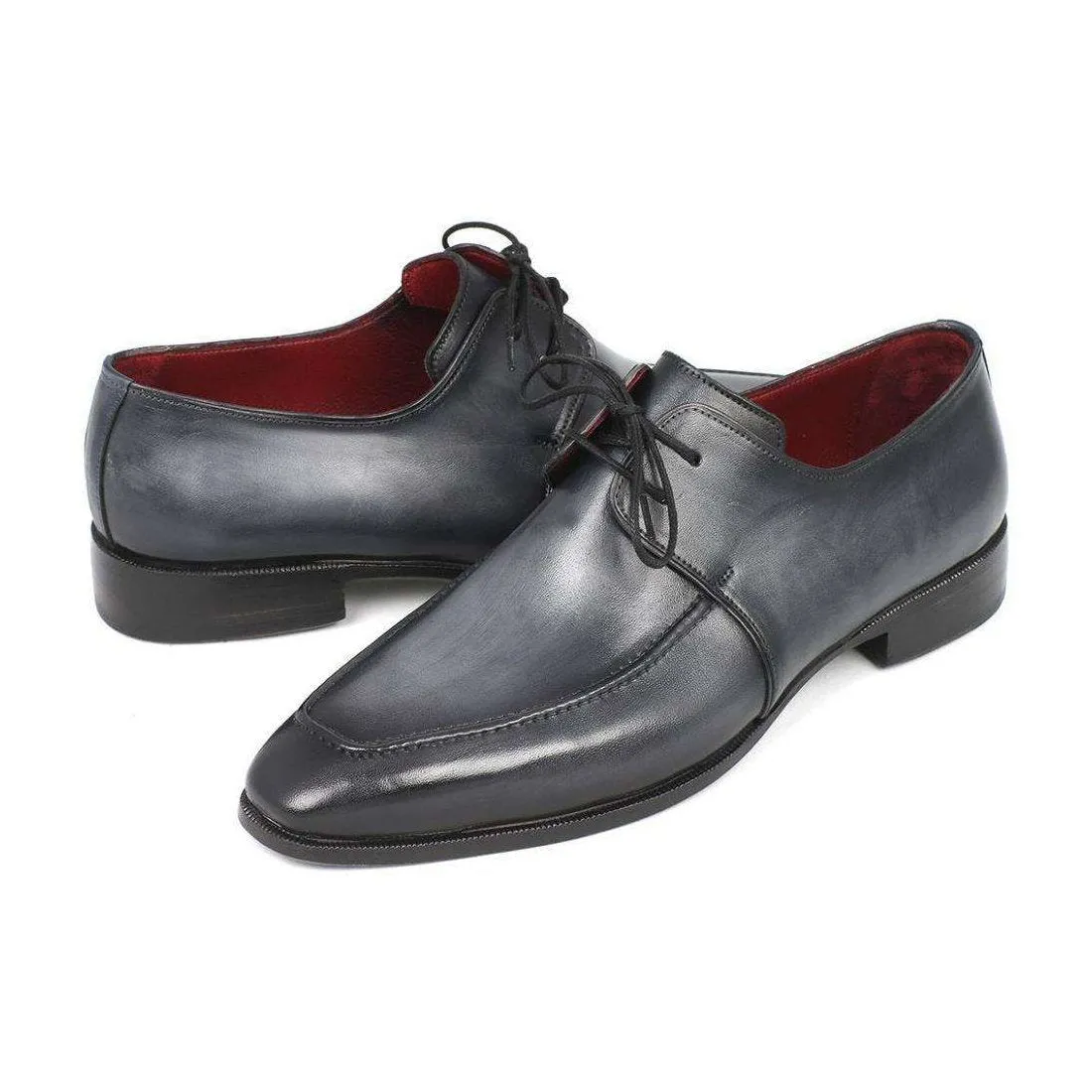 Paul Parkman Men's Handmade Designer Shoes Apron Derby Gray Black Oxfords 13SX51 (PM5200)