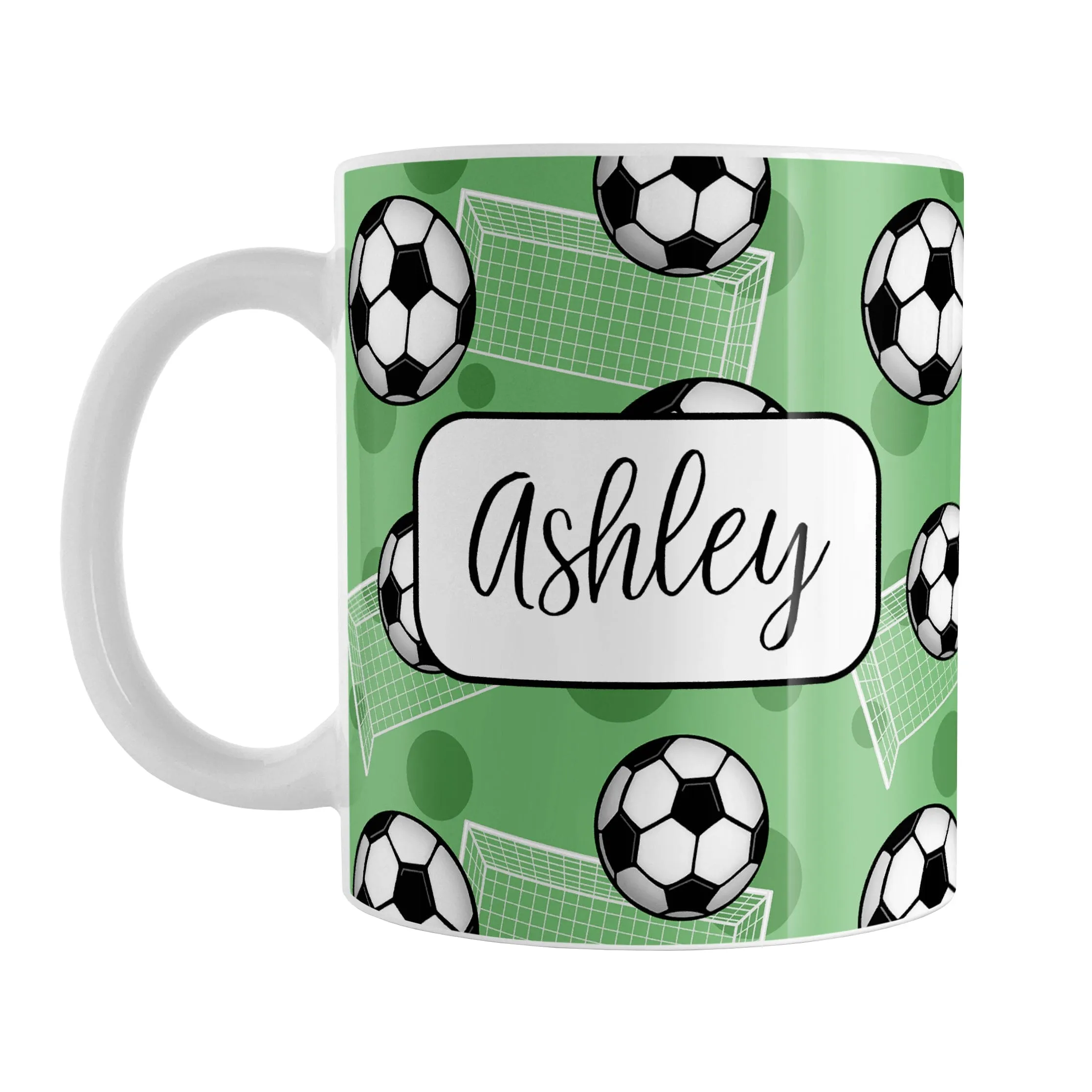 Personalized Green Soccer Ball and Goal Mug