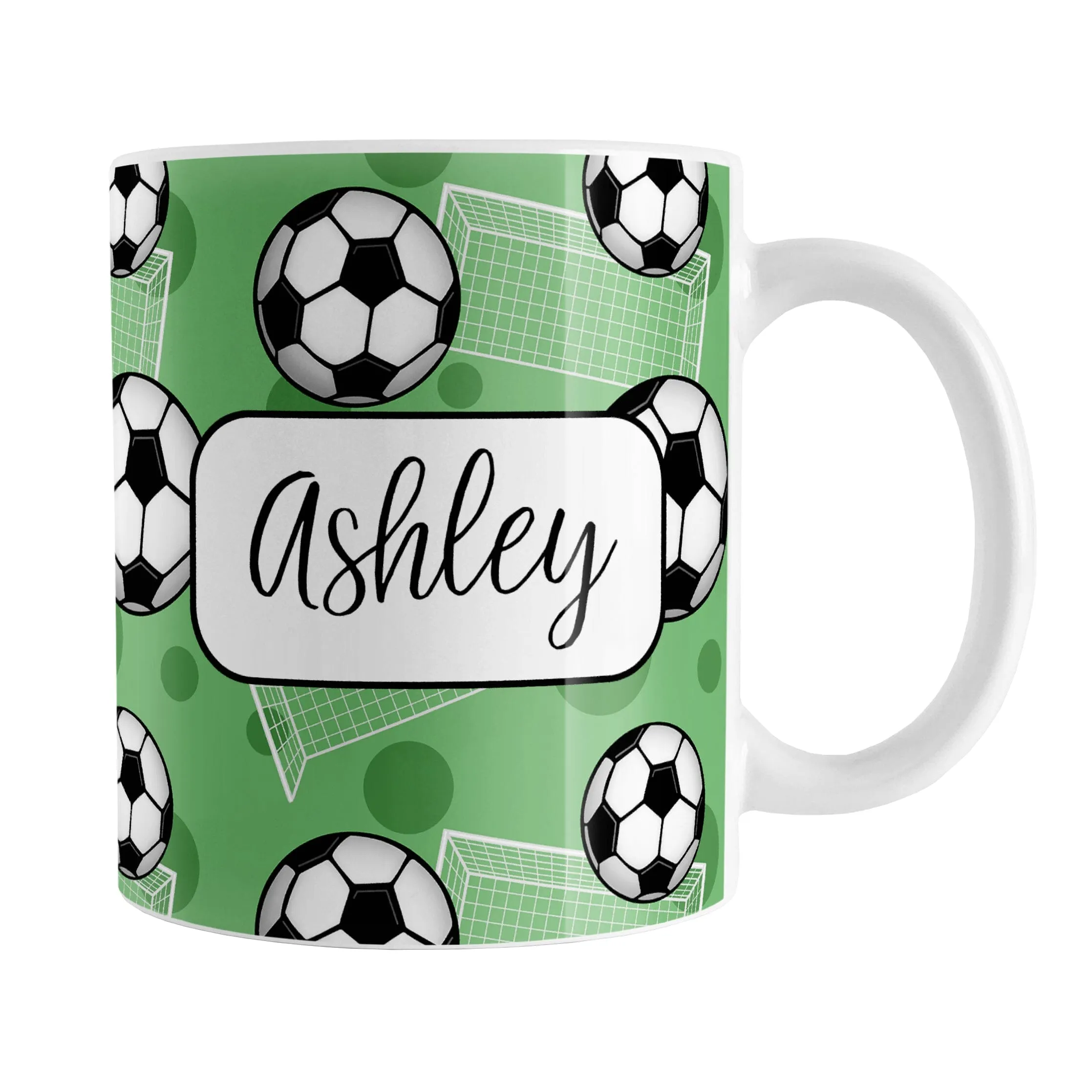 Personalized Green Soccer Ball and Goal Mug