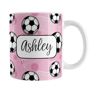 Personalized Pink Soccer Ball and Goal Mug