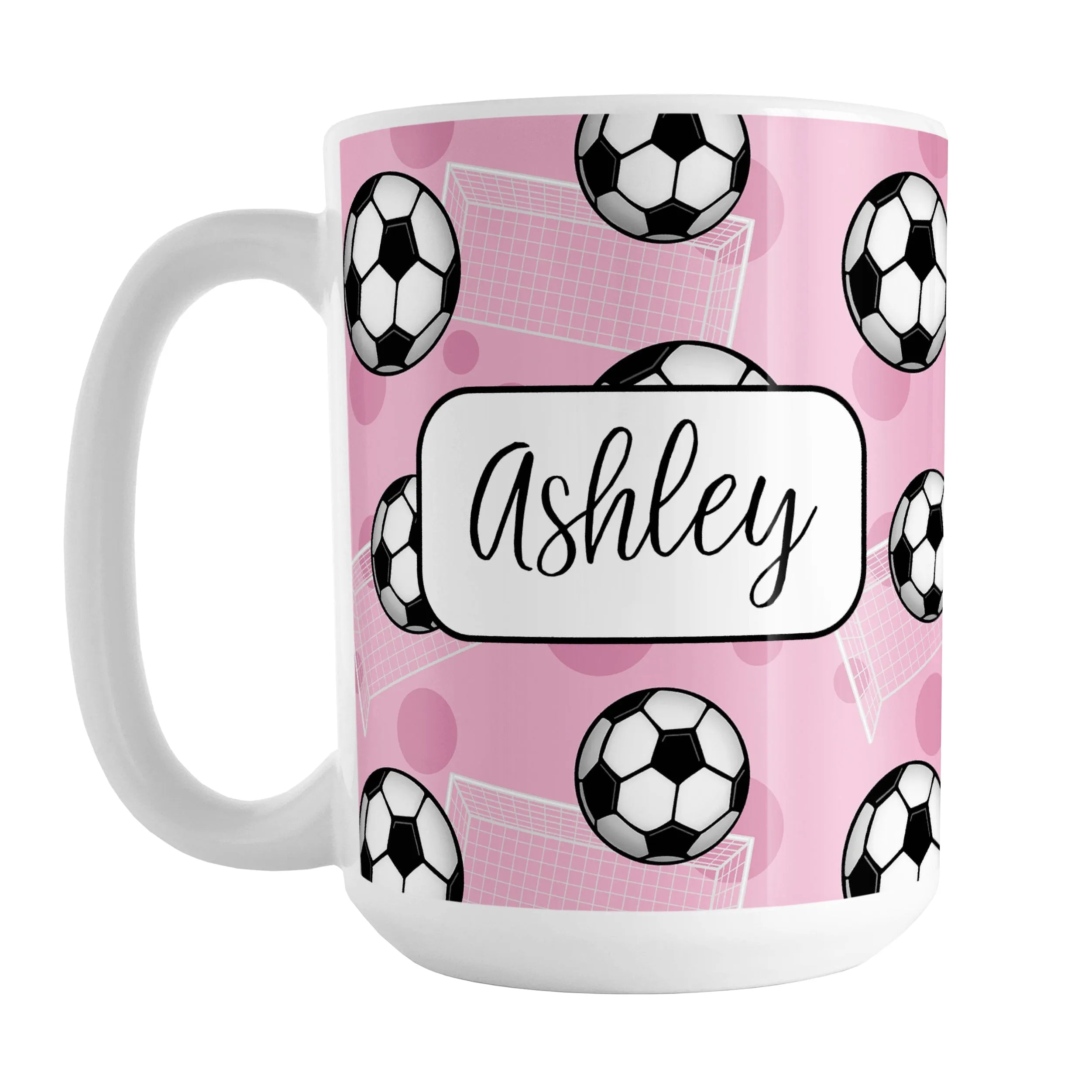 Personalized Pink Soccer Ball and Goal Mug