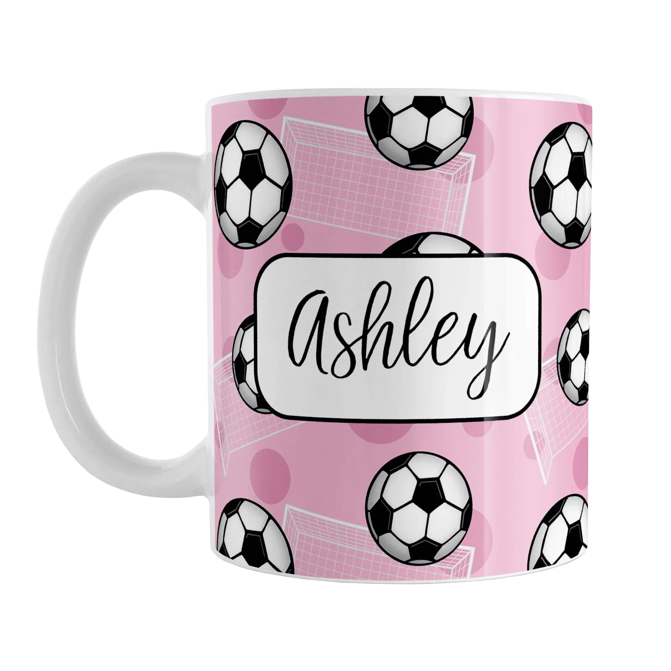 Personalized Pink Soccer Ball and Goal Mug