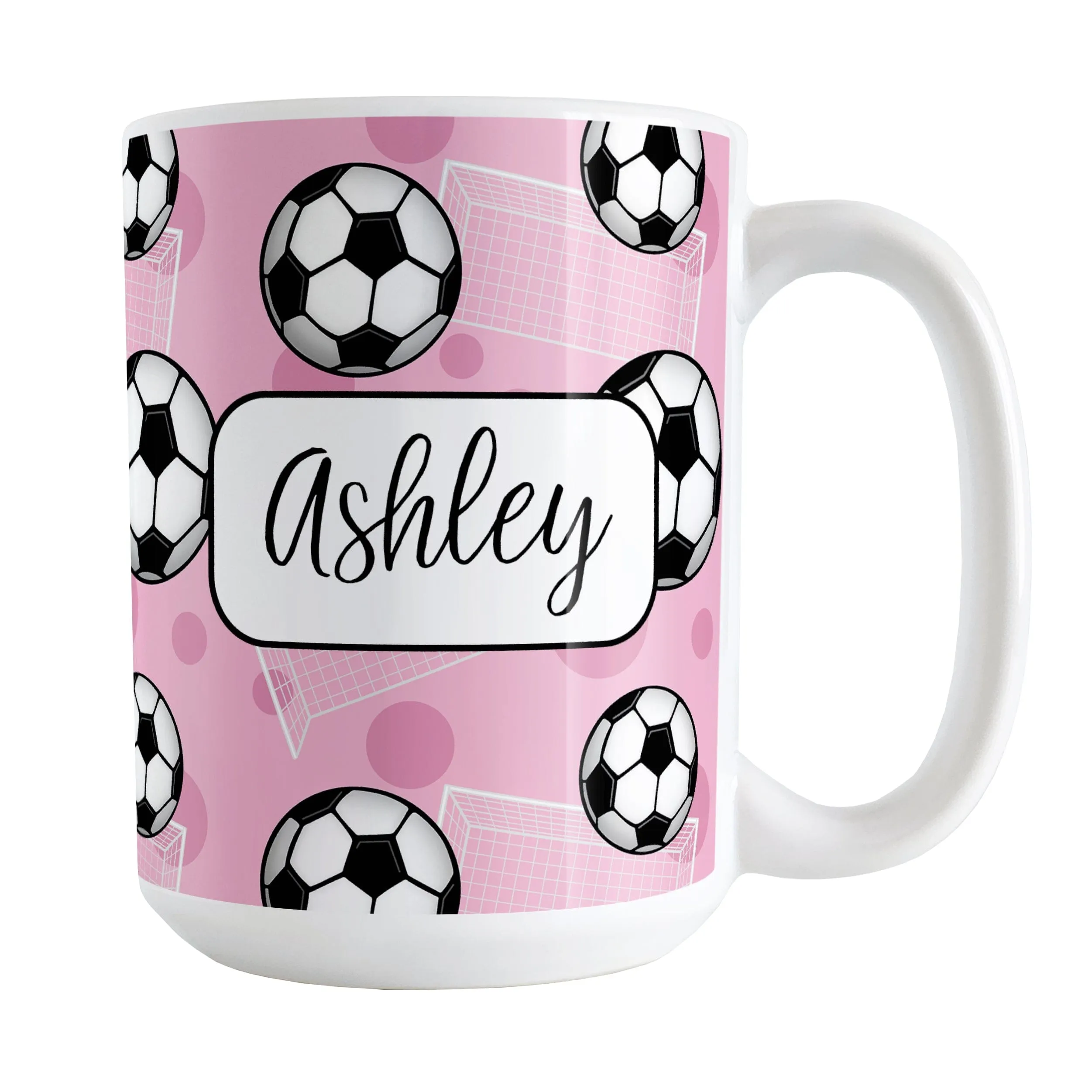 Personalized Pink Soccer Ball and Goal Mug