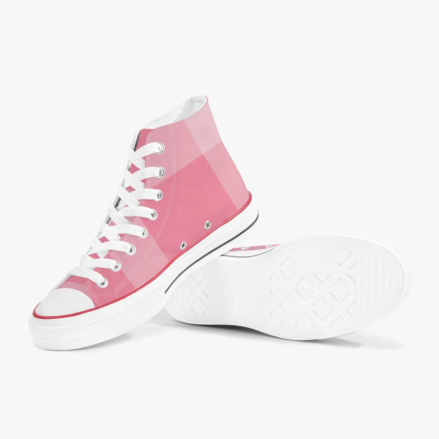 Pink Checkers | High-Top Canvas Shoes - White