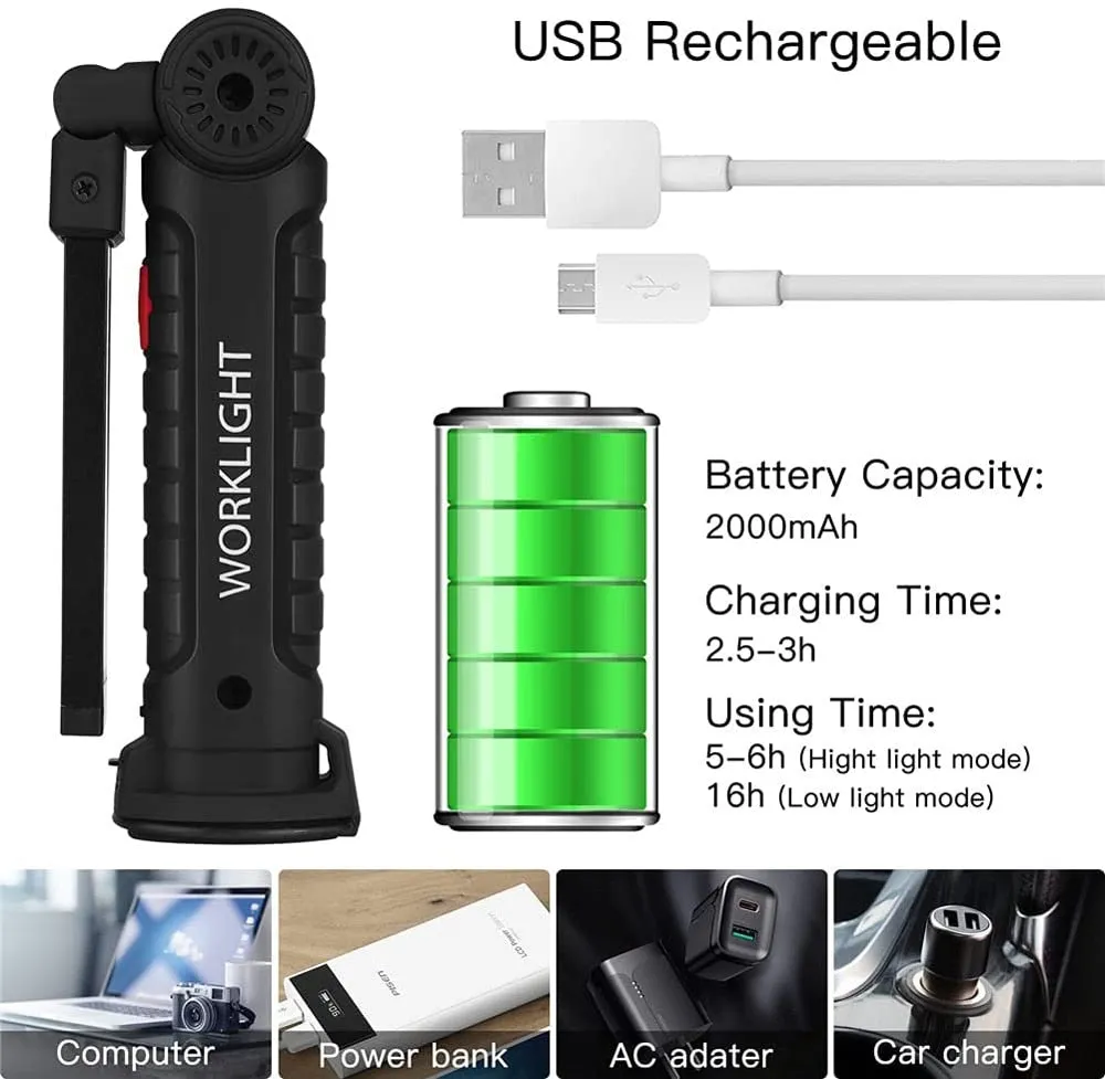 Portable COB LED Flashlight USB Rechargeable