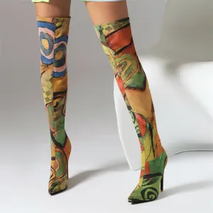 Printed Over-the-Knee Ultra-High Heel Boots