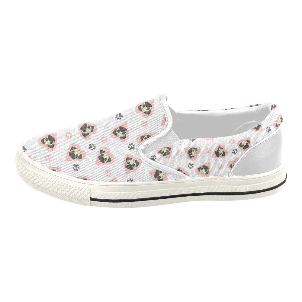 Pug heart 2 Women's Slip-on Canvas Shoes