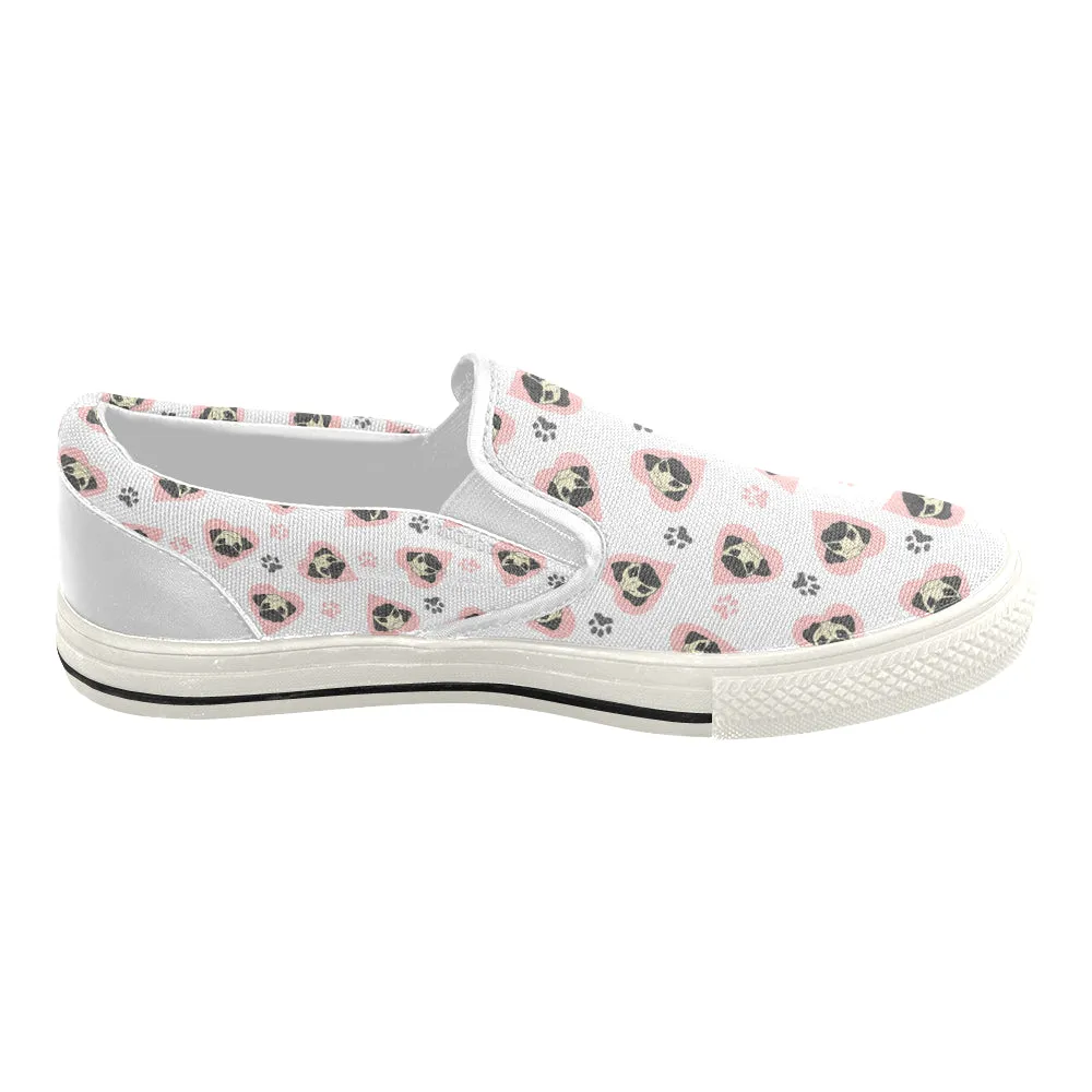 Pug heart 2 Women's Slip-on Canvas Shoes