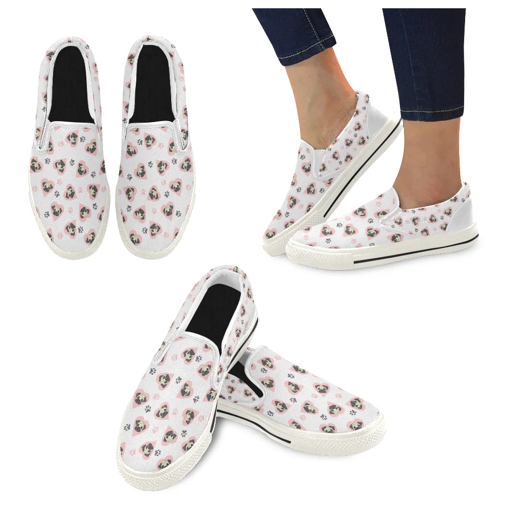 Pug heart 2 Women's Slip-on Canvas Shoes