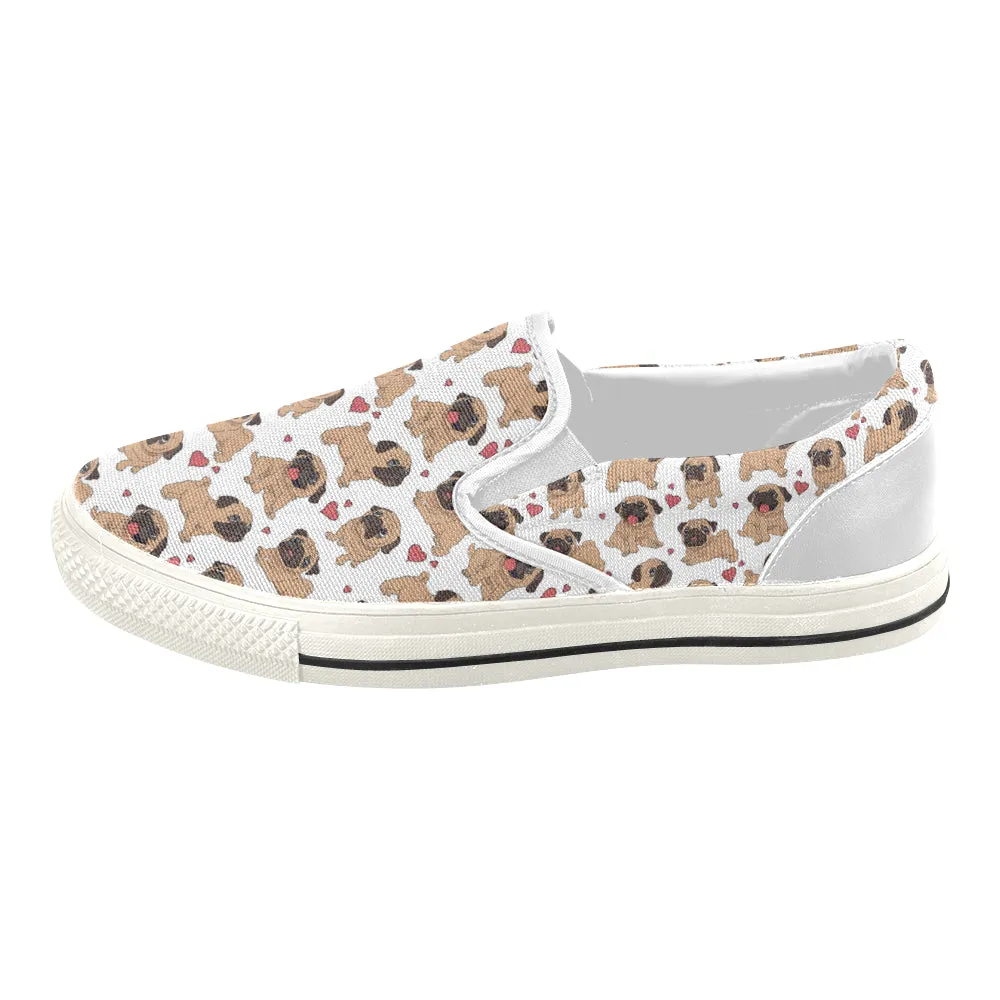 Pug Heart white Women's Slip-on Canvas Shoes