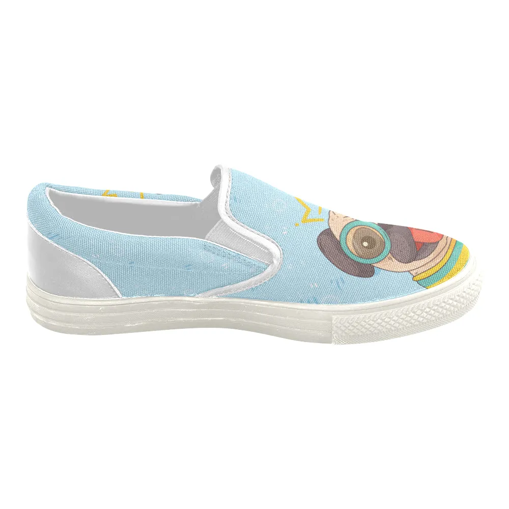 Pug with glass Women's Slip-on Canvas Shoes