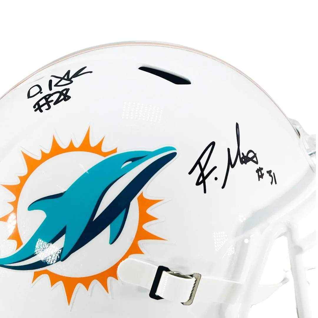 Raheem Mostert and De'Von Achane Signed Miami Dolphins Speed Full-Size Replica Football Helmet (Beckett)