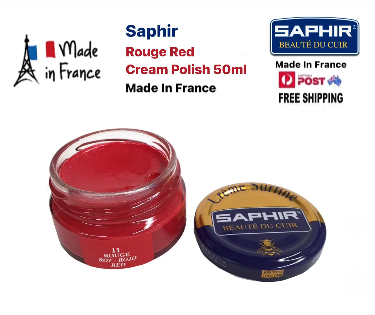 Saphir Rouge Red Renovating Cream Polish 50ml Made In France