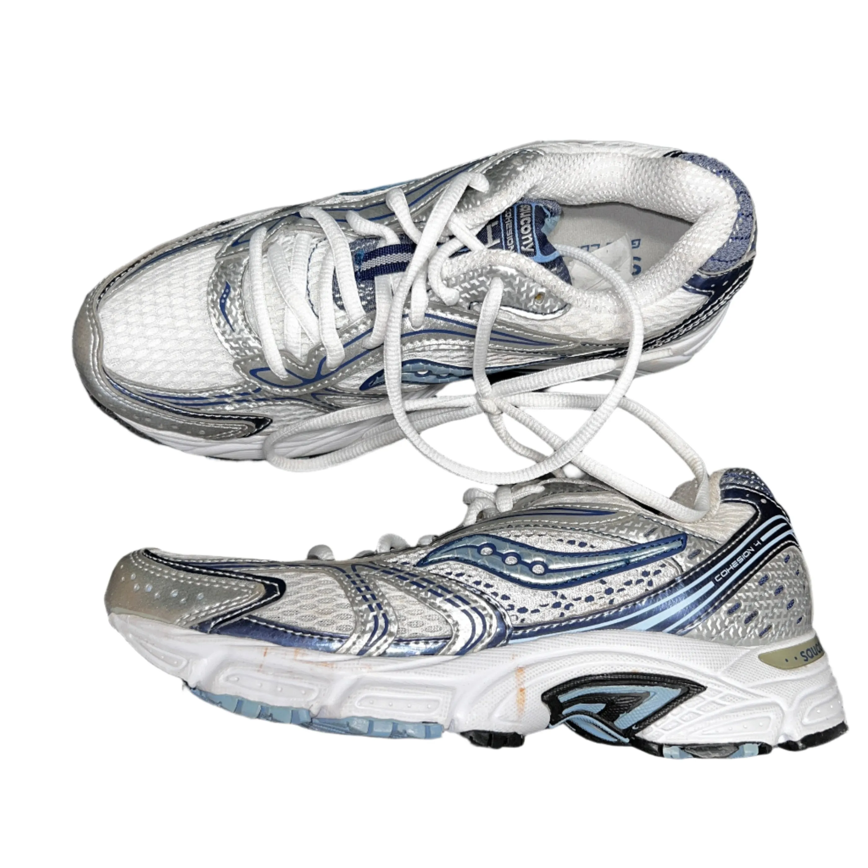 SAUCONY Women's Grid Cohesion 4 - White/Silver/Blue- Running Shoe