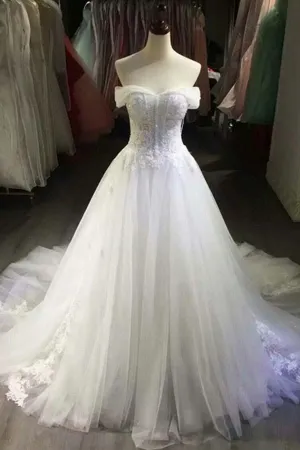 Sexy Off Shoulder White Tulle  Wedding Dresses With Applique  WD203