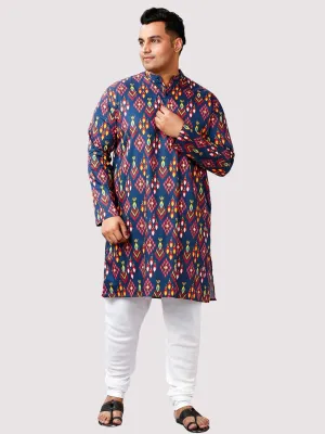 Shubh Printed Blue White Kurta Men's Plus Size