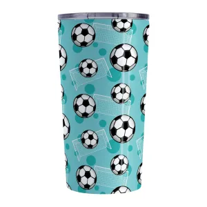 Soccer Ball and Goal Pattern Teal Tumbler Cup