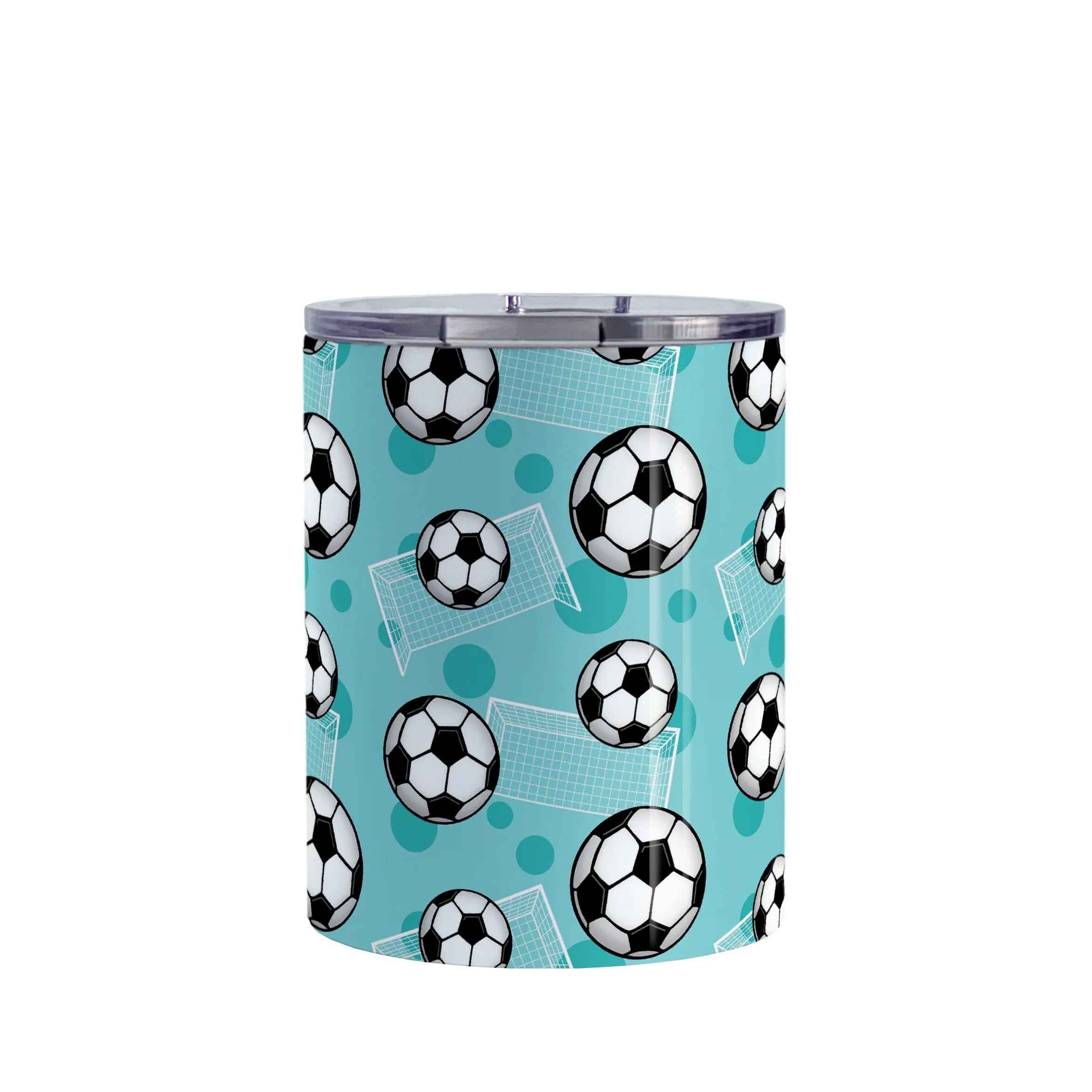 Soccer Ball and Goal Pattern Teal Tumbler Cup