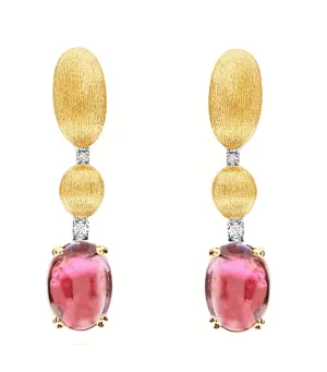 Tourmalines Gold, Diamonds, and Pink Tourmaline Ball Drop Earrings (Short)