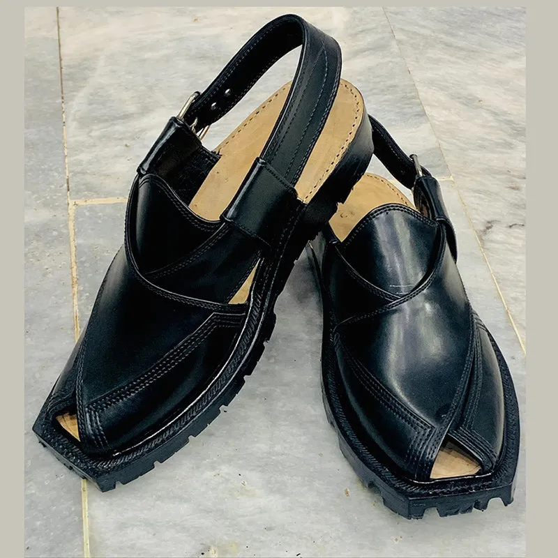 Traditional Handcrafted Black Peshawari Men's Chappal