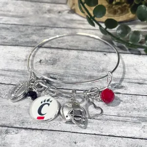 UC Bearcats Silver Bangle Charm Bracelet