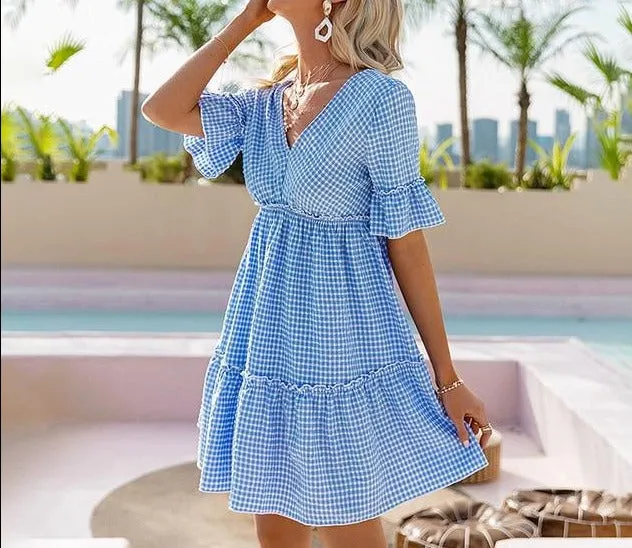 V-neck ruffle sleeves dress