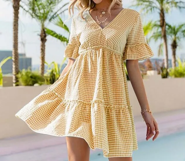 V-neck ruffle sleeves dress