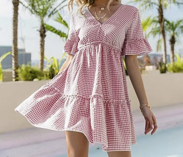 V-neck ruffle sleeves dress