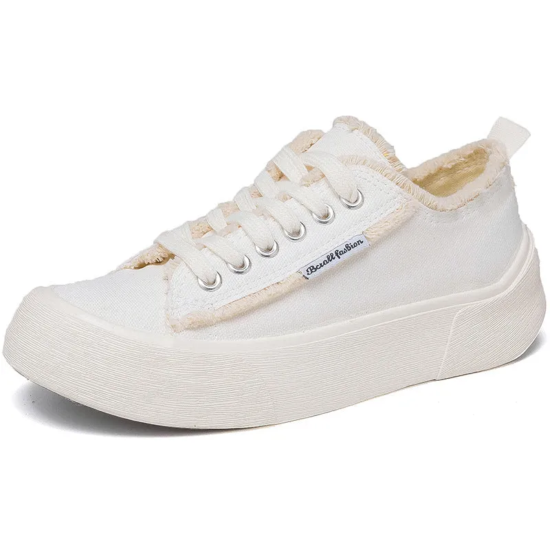 Versatile Women's Summer Breathable Platform White Canvas Shoes