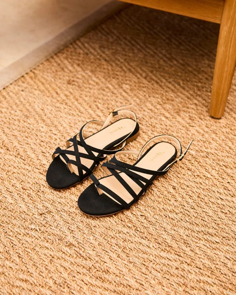 Vizzavona Vegan Recycled Grain Strappy Sandals | Black