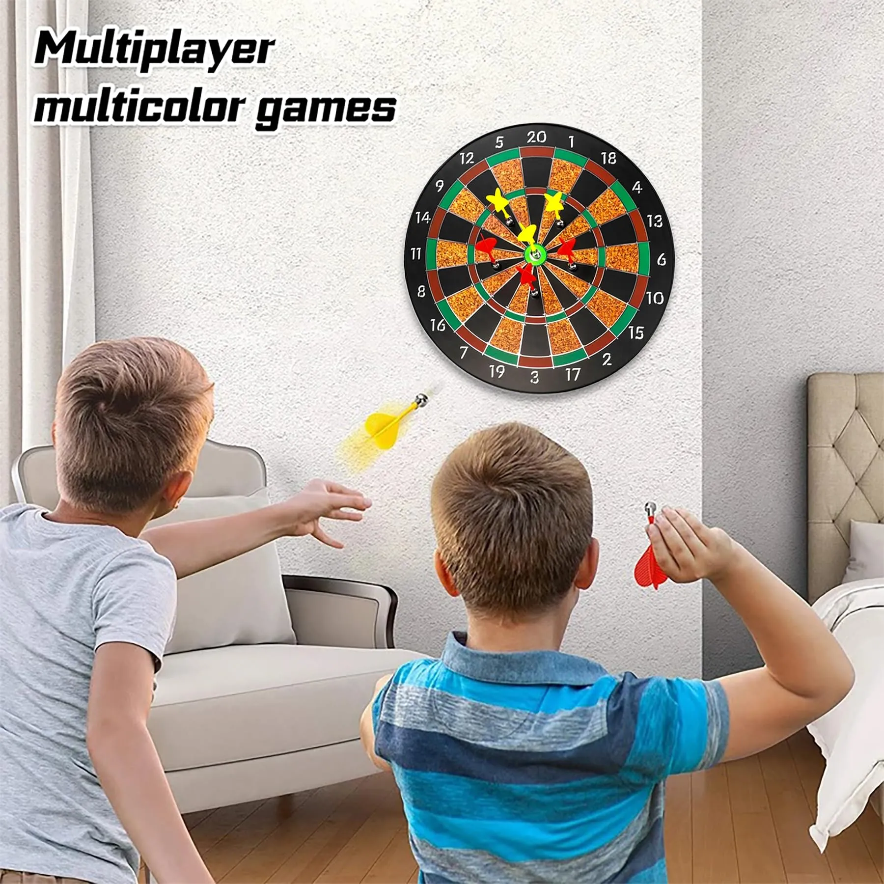 WISHKEY Magnetic Dart Board Games for Kids, 13 Inch Kids Dart Board Set with 6 Magnetic Darts, Multiplayer Party Games, Fun Indoor and Outdoor Dart Game Set Toys, Multicolor, 3 Years (Pack of 1)