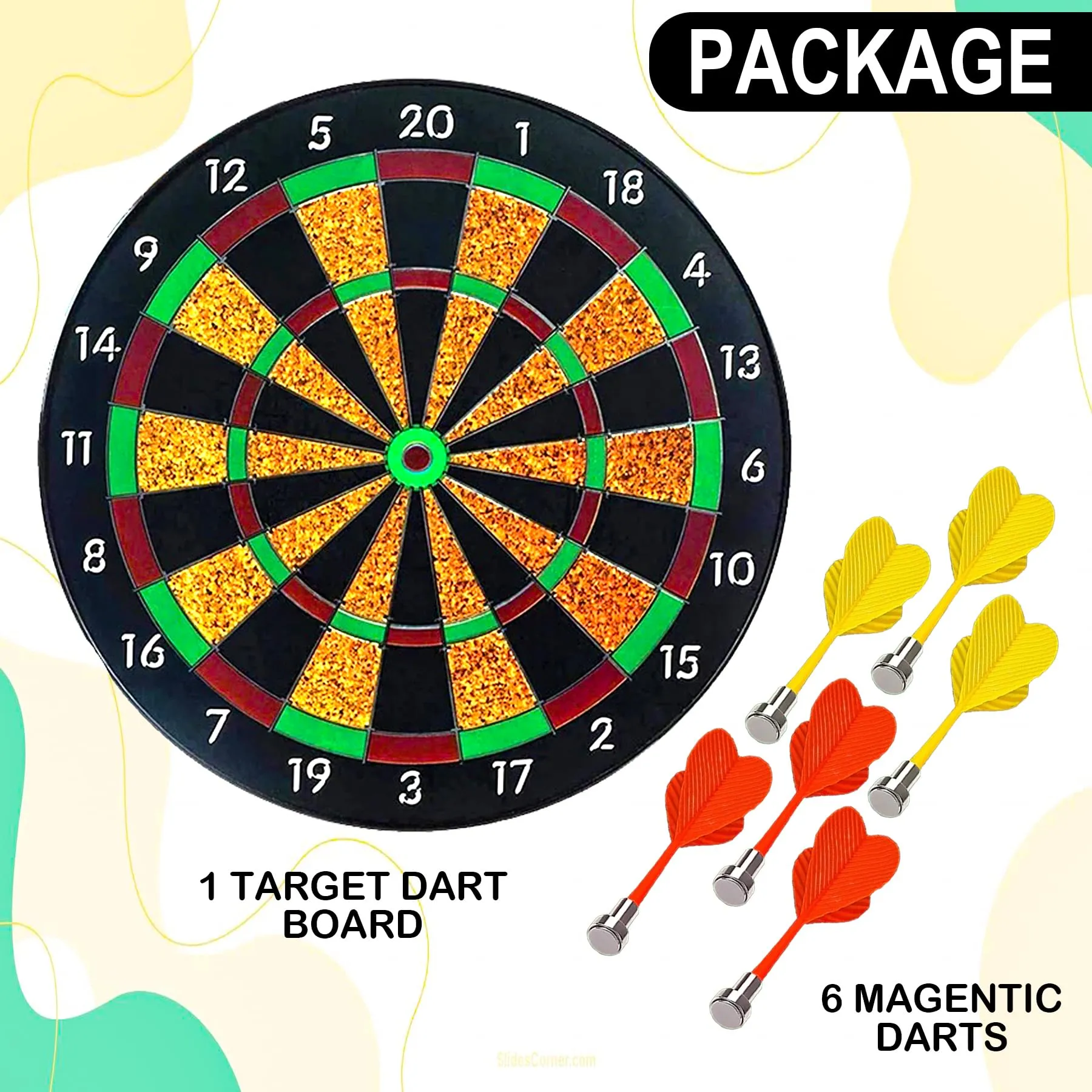 WISHKEY Magnetic Dart Board Games for Kids, 13 Inch Kids Dart Board Set with 6 Magnetic Darts, Multiplayer Party Games, Fun Indoor and Outdoor Dart Game Set Toys, Multicolor, 3 Years (Pack of 1)