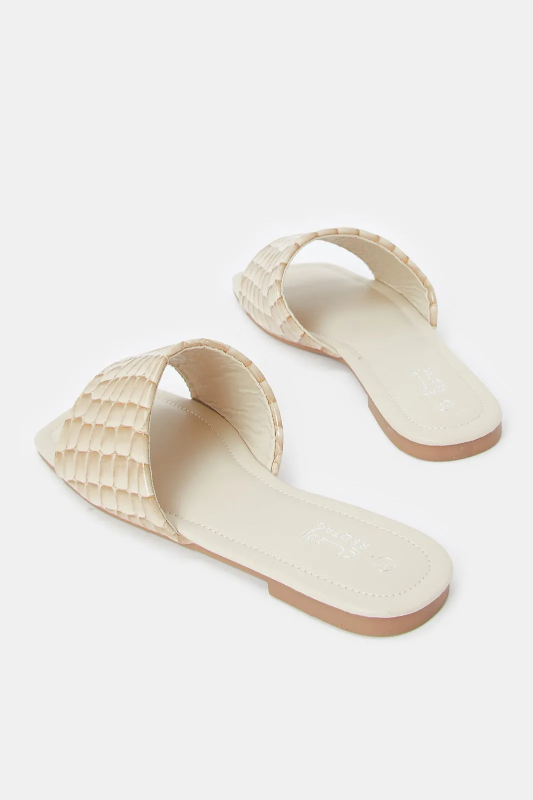 Women Beige Croc Embossed Mule