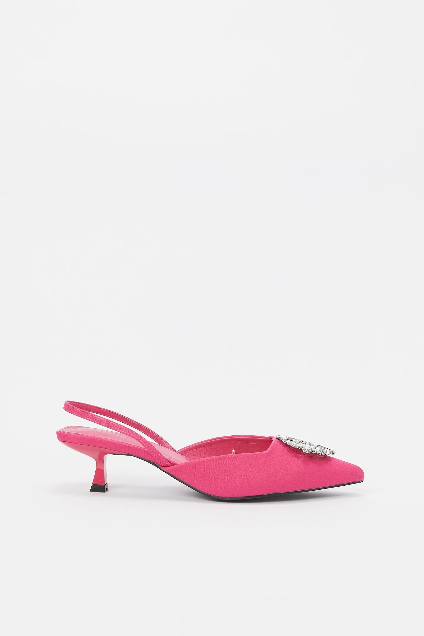 Women Pink Satin Embellished Slingback