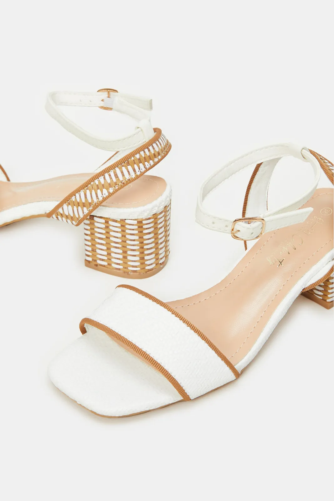 Women White Block Heel Sandals